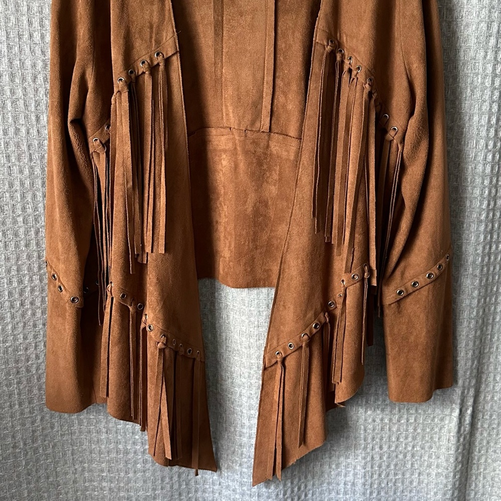 Western Fringe Suede Open Front Jacket